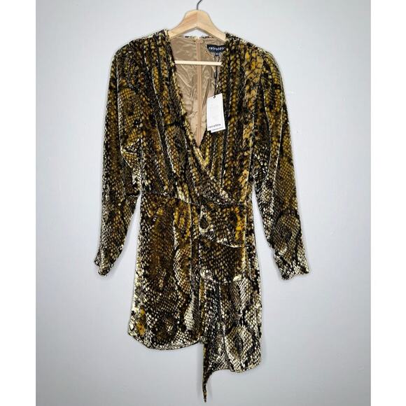 Retrofete NWT Eleanor Velvet Mini Dress in Gold Snake Size XS Black Animal Print - Picture 3 of 10